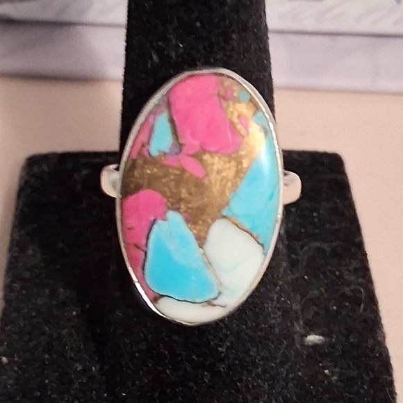 COTTON CANDY TURQUOISE RING 925 STERLING SILVER SIZE 7 - Picture 1 of 6